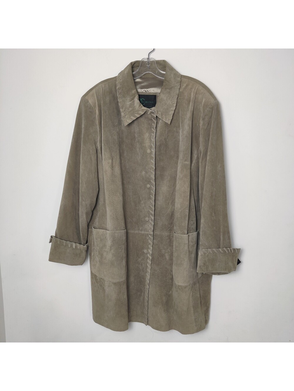 DC Collection Suede Leather Long Trench Coat Jacket Whipstitch Trim Taupe 2L 2XL